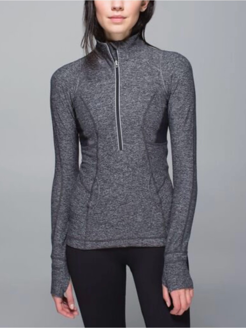Lululemon Run: Pace Setter 1/2 Zip Heathered Black Size 4 Rare 2011